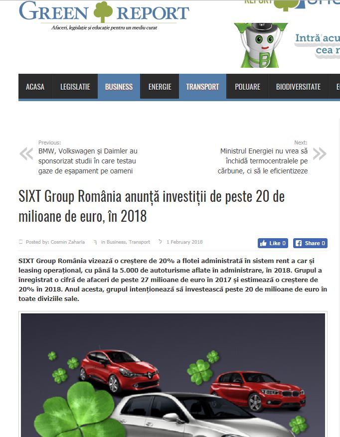 SIXT Group România - investiții de peste 20 milioane euro 