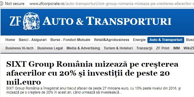 SIXT Group România mizează pe creşterea afacerilor cu 20％